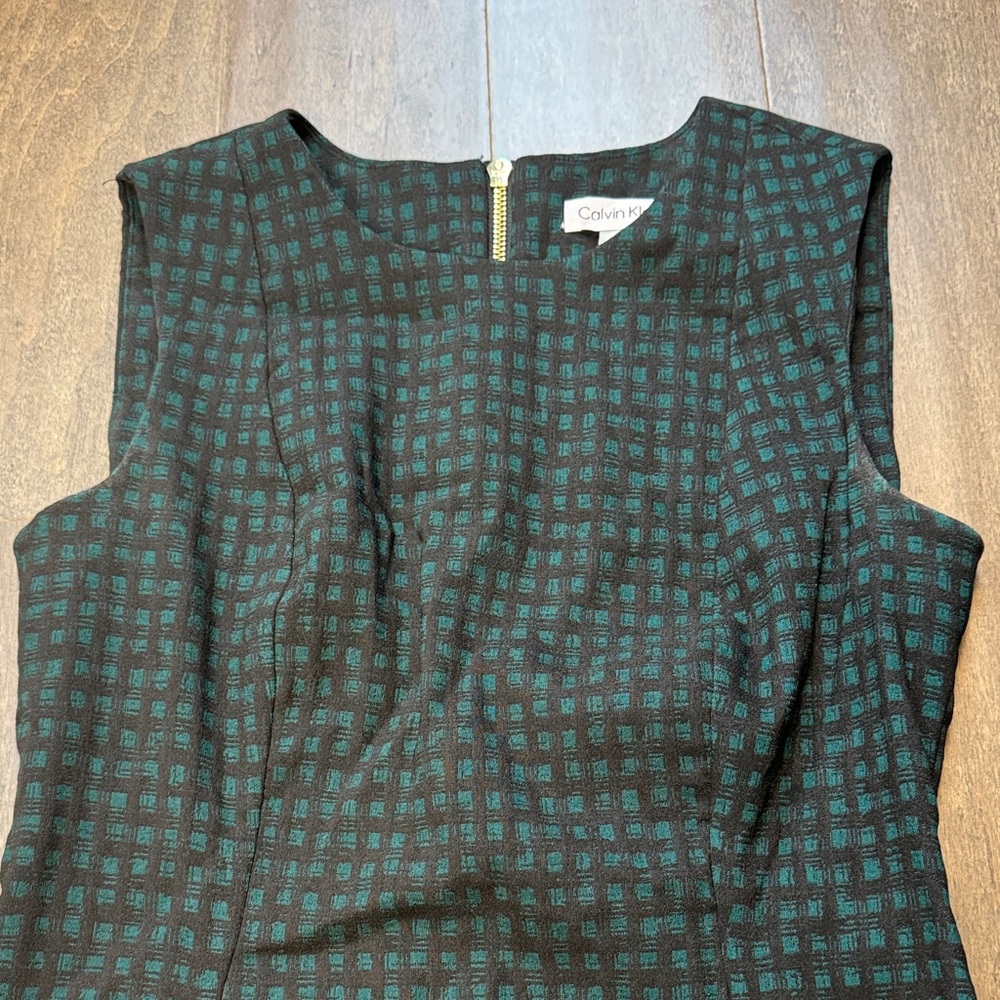 Calvin Klein Green Black Jacquard Sheath Dress Sleeveless Career Size 4 - Picture 5 of 7